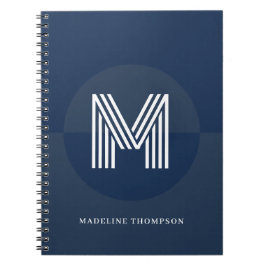 Chique Navy Blauwe Geometrische Moderne Monogram Notitieboek