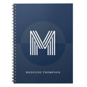 Chique Navy Blauwe Geometrische Moderne Monogram Notitieboek
