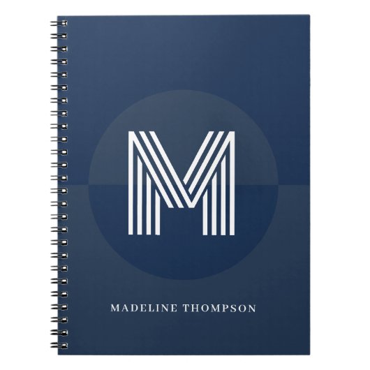 Chique Navy Blauwe Geometrische Moderne Monogram Notitieboek (Voorkant)