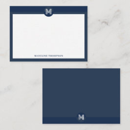 Chique Navy Blauwe Geometrische Moderne Monogram Notitiekaartje
