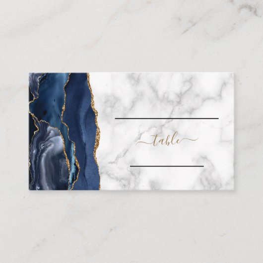 Chique Navy Blauwe Goud Agate Marmeren Trouw Visitekaartje (Voorkant)