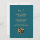 Chique Navy Blauwe Goud Agate Teal QR Code Trouw Kaart (Achterkant)