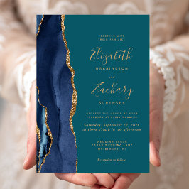 Chique Navy Blauwe Gouden Agaat Turquoise Trouwuit Kaart