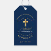 Chique Navy Blauwe Gouden Jongens Bevestiging Beda Cadeaulabel (Voorkant)