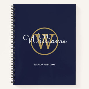 Chique Navy Blauwe Gouden Monogram Naam Notitieboek