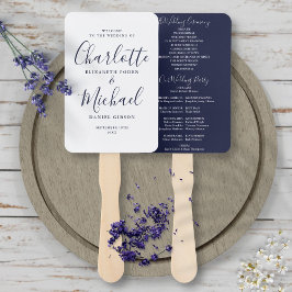 Chique Navy Blauwe Handtekening Script Trouwprogra Handwaaier