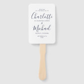 Chique Navy Blauwe Handtekening Script Trouwprogra Handwaaier (Voorkant)