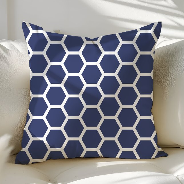 Chique Navy Blauwe Honingraat Patroon Kussen (Creator heeft geüpload)
