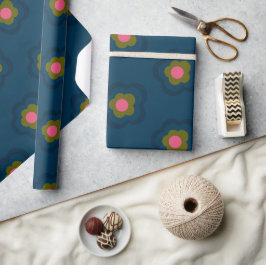 Chique Navy Blauwe Hot Pink bloemige Verjaardag vi Cadeaupapier