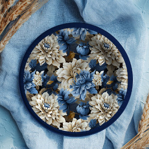 Chique Navy Blauwe Ivoren Bloem Bruiloft Papieren Bordje