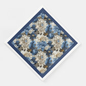 Chique Navy Blauwe Ivoren Bloem Bruiloft Servetten (Hoek)
