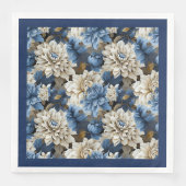Chique Navy Blauwe Ivoren Bloem Bruiloft Servetten (Voorkant)