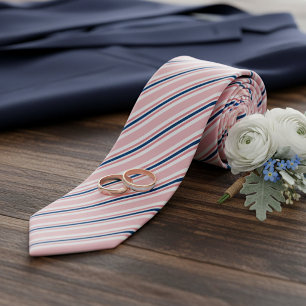 Chique Navy Blauwe Lichte Blush Roze Strepen Patro Stropdas