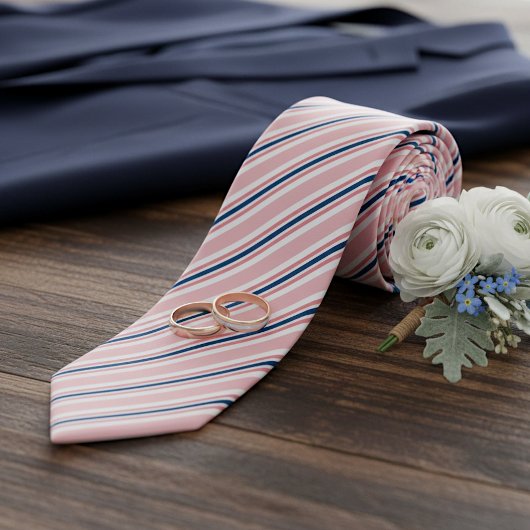Chique Navy Blauwe Lichte Blush Roze Strepen Patro Stropdas
