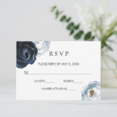 Chique Navy Blauwe Pioen Bloemen Bruiloft RSVP Kaa (Staand voorkant)