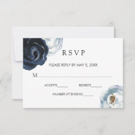 Chique Navy Blauwe Pioen Bloemen Bruiloft RSVP Kaa Kaartje