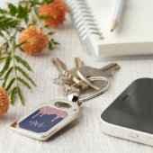 Chique Navy Blauwe Roze Gouden Glitter Druppels Mo Sleutelhanger (Zijkant)