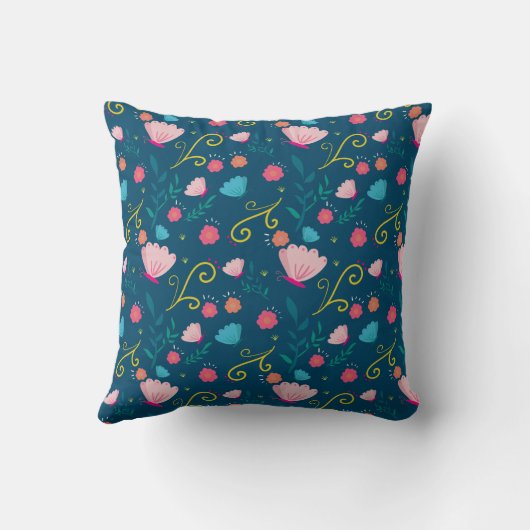 Chique Navy Blauwe Roze Vlinder Bloem Monogram Kussen (Achterkant)