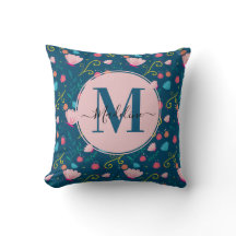 Chique Navy Blauwe Roze Vlinder Bloem Monogram