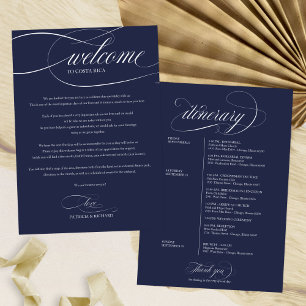 Chique Navy Blauwe Trouwweekend Welkom Itinerarium Kaart