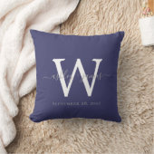 Chique Navy Blauwe Witte Monogram Huwelijksaandenk Kussen (Deken)