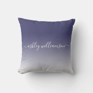 Chique Navy Blauwe Witte Ombre Effect Monogram Naa Kussen