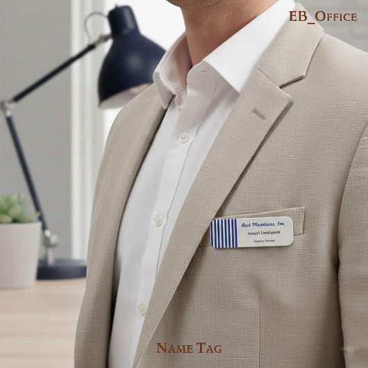 Chique Navy Blauwe & Witte Strepen Boutique Execut Naamplaatje