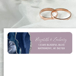 Chique Navy Blauwe Zilveren Mauve Trouw Retouradre Etiket