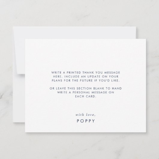 Chique Navy Blue Afstudeerder Pet Afstuderen Dank Bedankkaart (Achterkant)