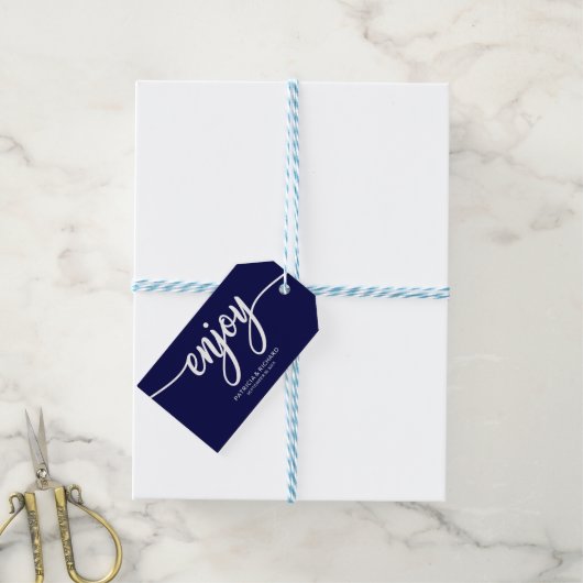 Chique Navy Blue Geniet van bruiloft gunst Labels Cadeaulabel (Met Touw)