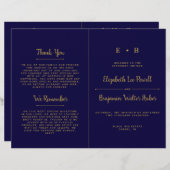 Chique Navy Blue & Gouden Huwelijksprogramma Sjabl (Voorkant / Achterkant)