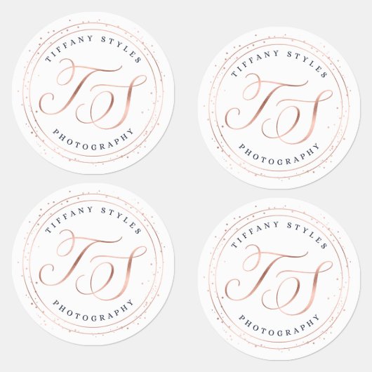 Chique Navy Blue & Roos Gold Stippen Company Logo Labels (Groep)