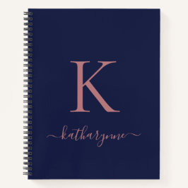 Chique Navy Blue Roos Goud Roze Monogram Naam Notitieboek