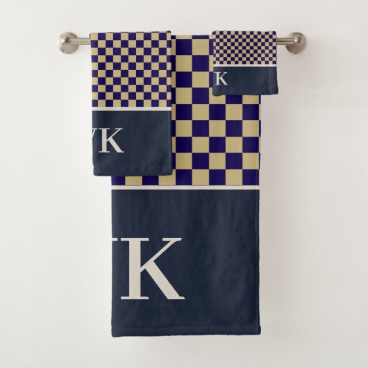 Chique Navy Dambord Spa Monogram Bad Handdoek (Insitu)