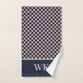 Chique Navy Dambord Spa Monogram Bad Handdoek (Handdoek)