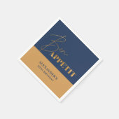 Chique Navy en Goud Bon Appétit Script Verjaardag Servet (Hoek)