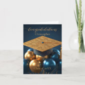 Chique Navy en gouden afstudeerdop en ballonnen Kaart (Voorkant)