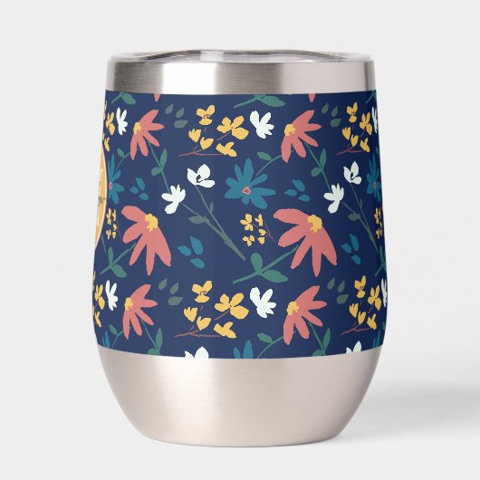 Chique Navy Geel Monogram Bloemen Patroon Custom (Achterkant)