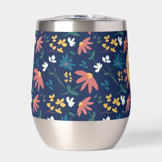 Chique Navy Geel Monogram Bloemen Patroon Custom (Voorkant)