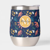 Chique Navy Geel Monogram Bloemen Patroon Custom (Links)