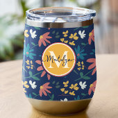 Chique Navy Geel Monogram Bloemen Patroon Custom