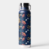 Chique Navy Geel Monogram Bloemen Patroon Custom Waterfles (Achterkant)