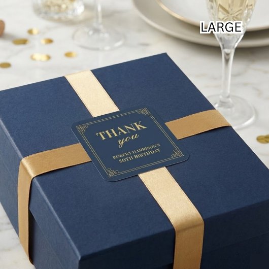 Chique Navy Goud Art Deco 80e Verjaardag Dank Je W Vierkante Sticker