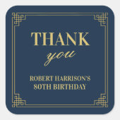 Chique Navy Goud Art Deco 80e Verjaardag Dank Je W Vierkante Sticker (Voorkant)