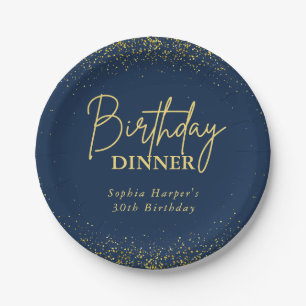 Chique Navy Goud Glitter Confetti Verjaardagsdiner Papieren Bordje
