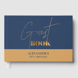 Chique Navy Goud Script Verjaardag Bedankt Gastenboek