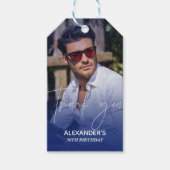 Chique Navy Gradiënt Foto Verjaardag Bedankt Cadeaulabel (Voorkant)