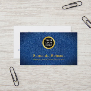 Chique Navy Leren Professioneel Rond Gouden Logo Visitekaartje