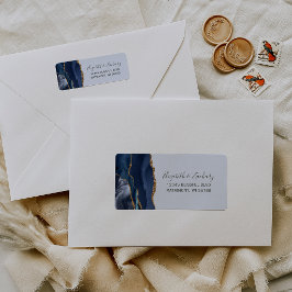 Chique Navy Lichtblauw Gouden Huwelijksretouradres Etiket