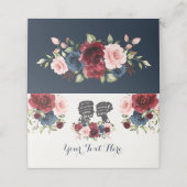 Chique Navy Maroon Bloem Bruid Groom Silhouetten Plaatskaartje (Buitenkant ongevouwen)
